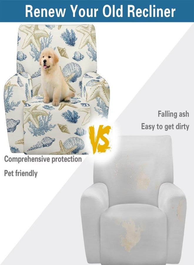 أغطية كرسي استرخاء من تالايتوس بنمط نجم البحر والمحار والمرجان، 4 قطع، مع مساند للذراعين، غطاء كرسي استرخاء من ليزي بوي، أغطية مانعة للانزلاق لكرسي الاسترخاء مع جيوب تخزين، واقي للأثاث - Image 5